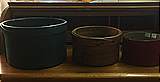 Set of three antique measures. Made by A. Root, Lynn, Ontario. Well marked. 1/2 gallon, gallon, and 1.5 gallons 